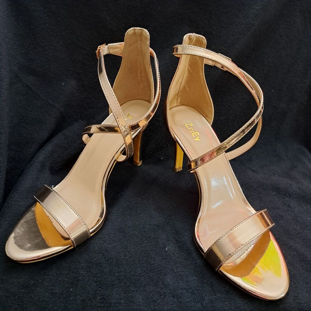 Zriey Strappy 3” Stiletto High Heels - Size 8 1/2M- metallic Rose Gold - Picture 3 of 11
